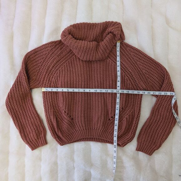 Moon & Madison Rib Knit Cowl Neck Rust Color Chunky Sweater - Picture 5 of 7